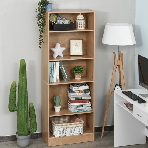 HOMCOM 5-Tier Bookcase Storage Cupboard with Adjustable Shelves