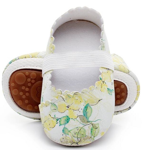 new floral style hard sole pu leather baby girls