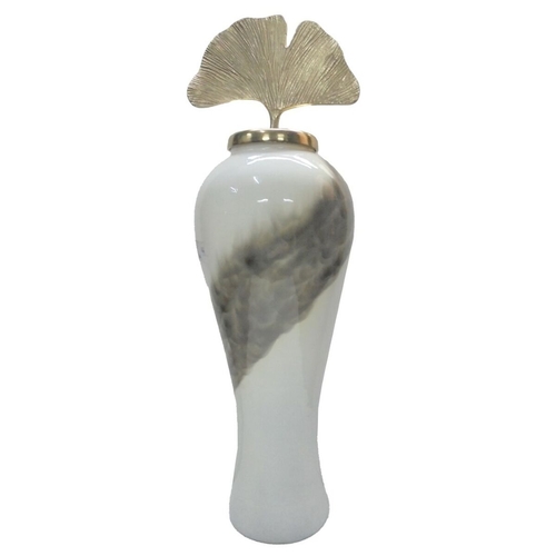 Vase DKD Home Decor Bicoloured Aluminium Iron Golden Oriental Leaf of