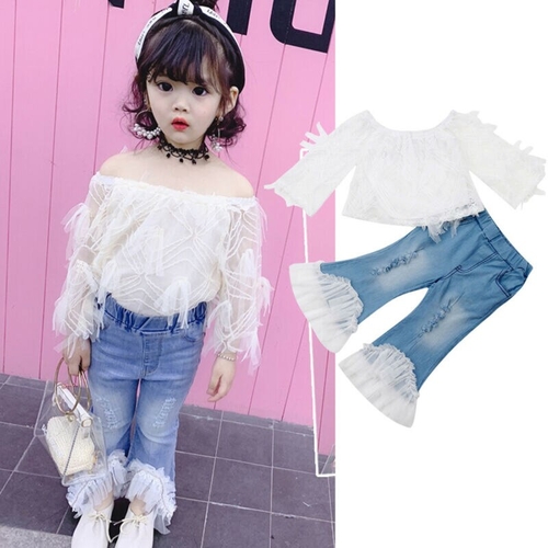 2019 Toddler Girls Kids White Lace Tassel Off