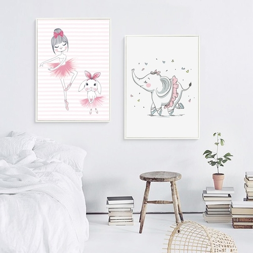 Nordic Cute Elephant Ballerina Dancing Art Print