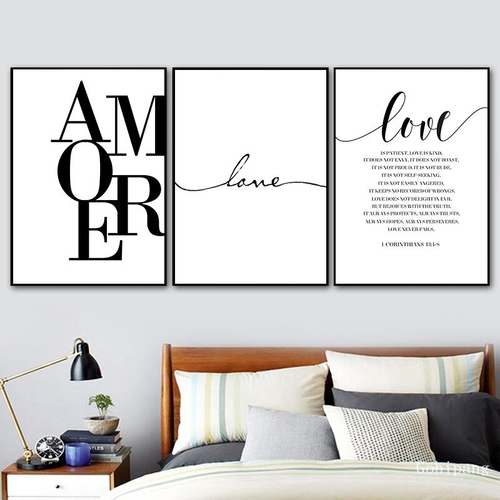 Minimalist Black White Love Quote Art Canvas