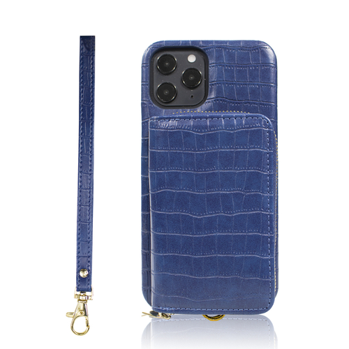 Wrist Strap Protective Purse Case for iPhone 12 Crocodile Skin Pattern