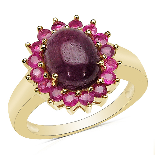 14K Yellow Gold Plated 5.07 Carat Genuine Ruby .925 Sterling Silver