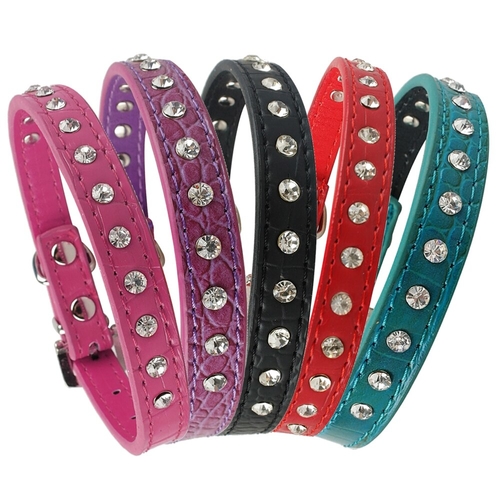 Soft Crystal Dog Collar Rhinestones Leather Puppy