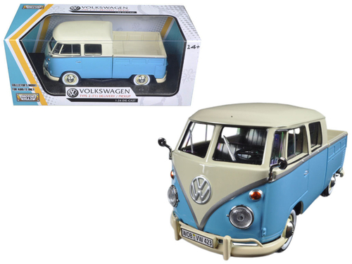 Volkswagen Type 2 (T1) Double Cab Pickup Truck Light Blue and Cream