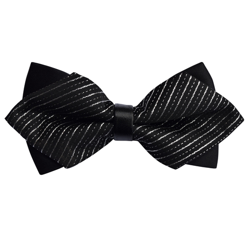 Diamond Tip Pre-Tied Bow Tie - Stripes Silver