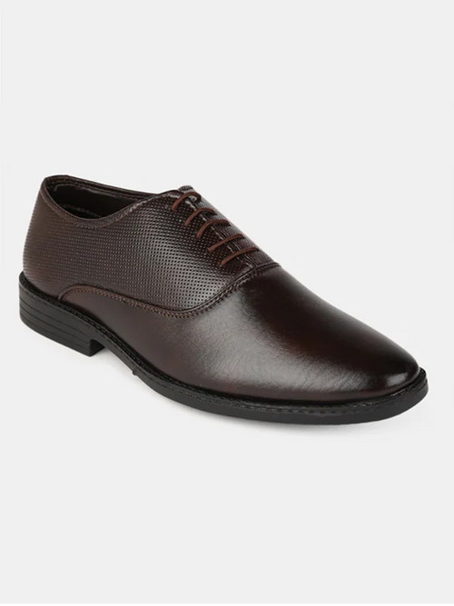 Brown Synthetic & Mesh Laceup Oxfords