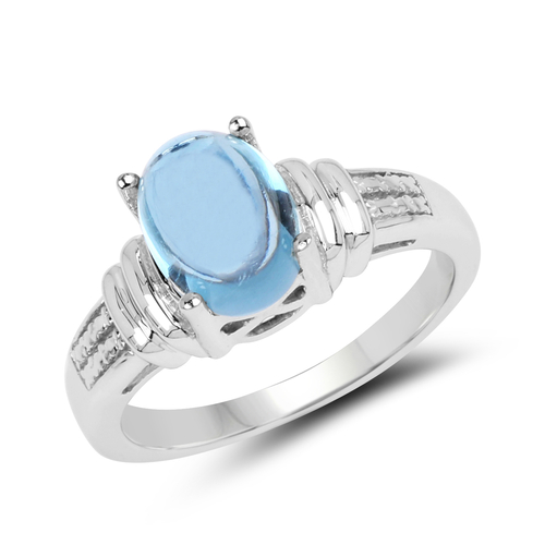 2.10 Carat Genuine Swiss Blue Topaz .925 Sterling Silver Ring