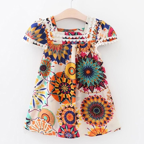 Girl Dress Flowers Printing Kids