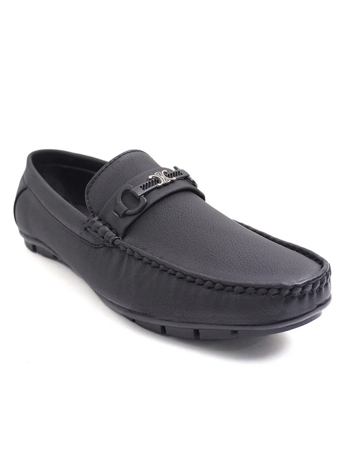 men Cushion black slip on loafers (Size-6) (Color-BLACK)