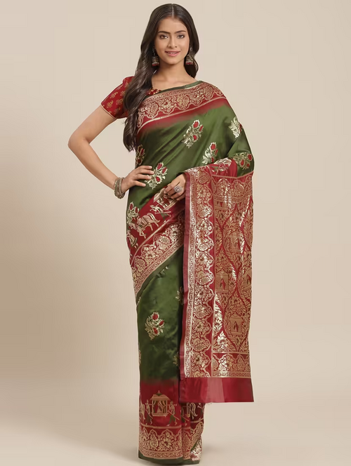 green banarasi saree