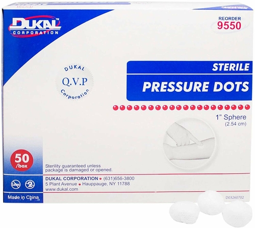 Dukal Pressure Dots 1". Pack of 50 Non-Woven Gauze Spheres for