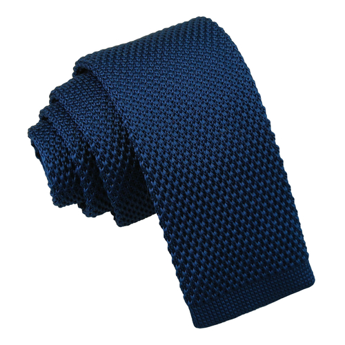 Plain Knitted Tie - Boys - Navy Blue