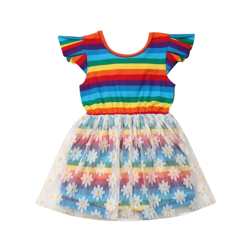 Toddler Infant Baby Girls Rainbow Jumpsuit Ruffles
