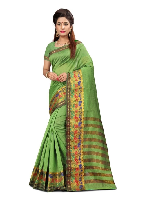 Generic Women's Cotton Silk Saree(Green, 5.5-6