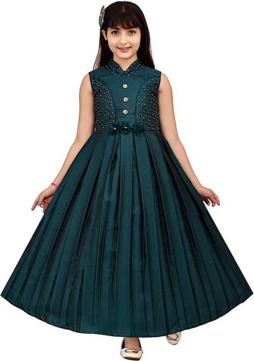 Garments Girls Floral Print Silk Blend Gown Dress (Size-8-9YEAR)