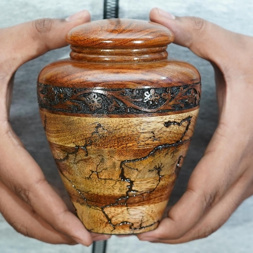 Handmade Mango Wood with Resin Urn