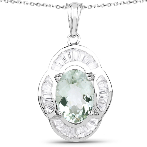 6.76 Carat Genuine Green Amethyst and White Topaz .925 Sterling Silver