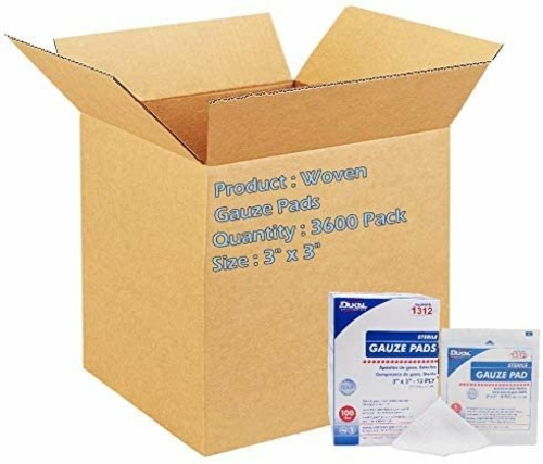 Dukal Woven Gauze Pads 3" x 3". Case of 2400 12-ply Disposable Cotton