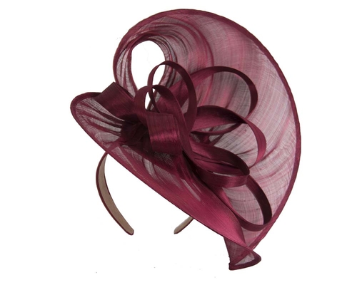 Large burgundy wine silk abaca heart fascinator