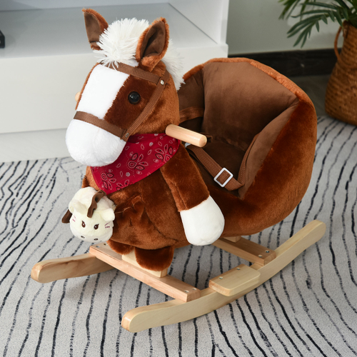 Qaba Kids Ride On Rocking Horse with Cradlesong Handle Grip Hand