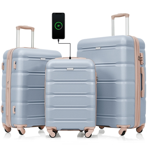 Luggage Set of 3, 20-inch with USB Port, Airline Certified Carry-on