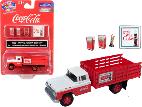 1960 Ford Stake Bed Truck \Coca-Cola\" Red and White with Two 1960\'s