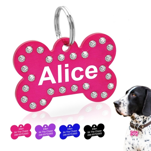 Rhinestobe Dog ID Tag Personalized Crystals Pet
