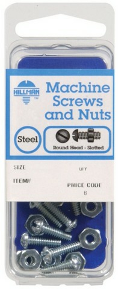 Hillman 7713 Zinc Plated Steel Machine Screw with Nut - pack of 10