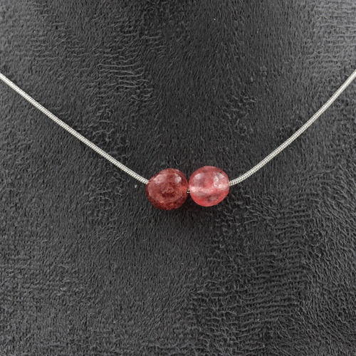 Strawberry Quartz from Madagascar 2 beads necklace.