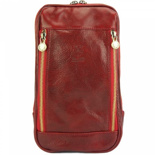 Italian Artisan 557-60003-Lightred Mens Sling Bag in Vacchetta Leather