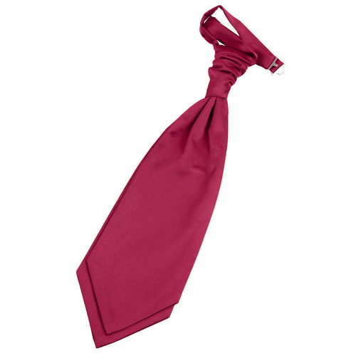 Plain Satin Pre-Tied Ruche Cravat - Crimson Red
