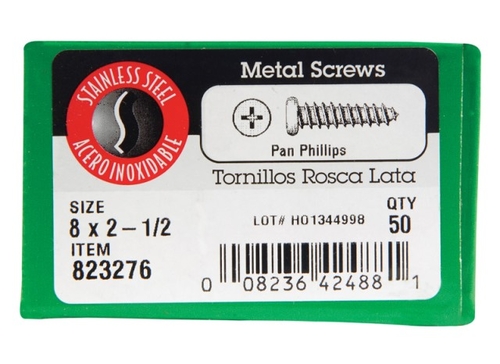 Hillman 823276 8 x 2.5 in. Pan Head Sheet Metal Screws  Stainless Stee