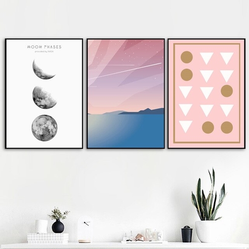 Moon Phases Sea Sky Geometric Landscape