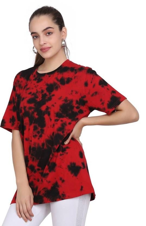 Women Printed Round Neck Pure Cotton  (Size-XL) (Color-RED)