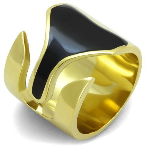 Women IP Gold Stainless Steel Ring with Epoxy in Jet - Size 6