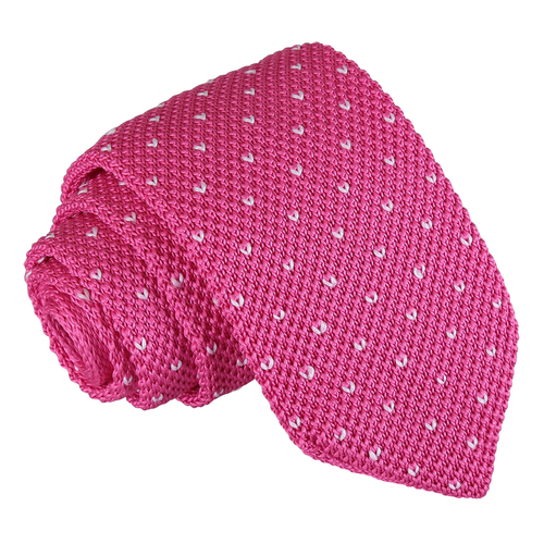 Flecked V Polka Dot Knitted Slim Tie - Fuchsia Pink