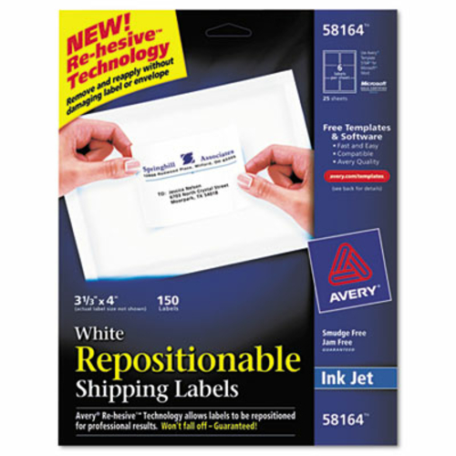 Avery 58164 Re-hesive Labels For Ink Jet Printers  3 1/3 x 4  White  1