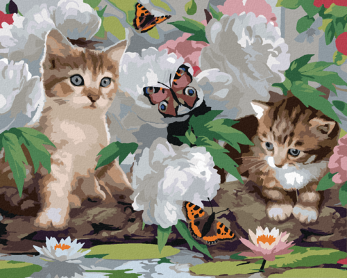 Paint by Numbers - CATS, BUTTERFLIES AND WHITE PEONIES (HOWARD