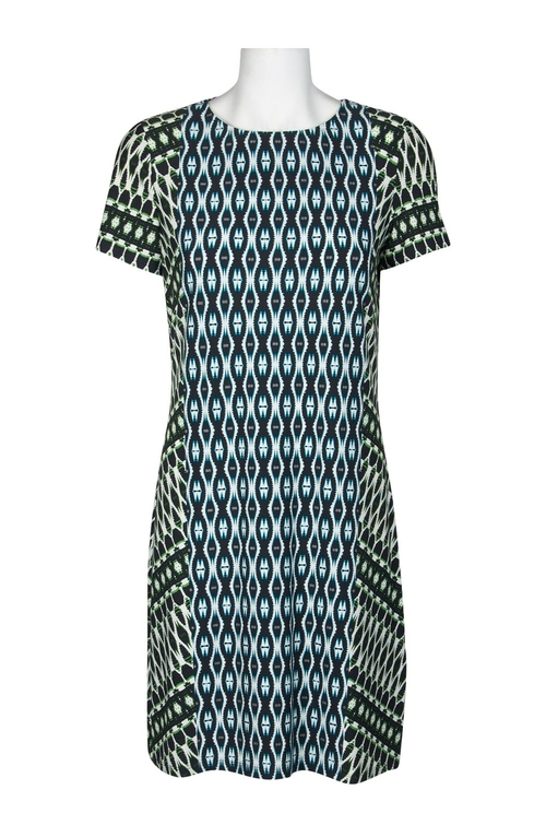 Maggy London Crew Neck Short Sleeve Keyhole Back Multi Print Jersey