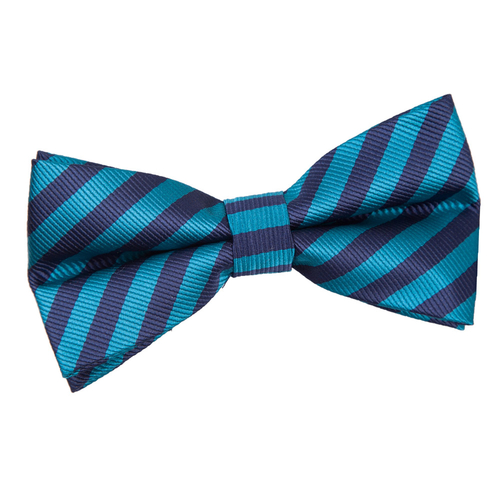 Thin Stripe Pre-Tied Bow Tie - Navy Blue & Teal