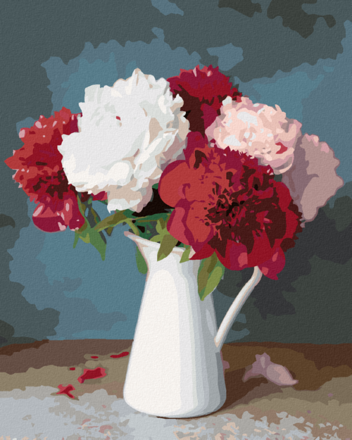 Paint by Numbers - RED AND WHITE PEONIES IN A VASE II