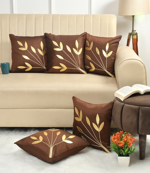 Decorative Golden Leaf Striped Pillow Cover For Bedroom & Living Room