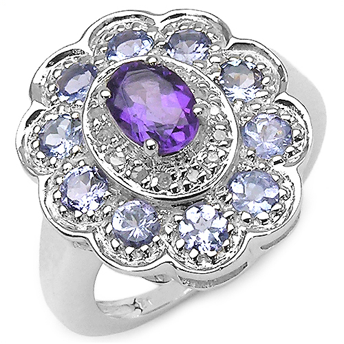 1.87 Carat Genuine Amethyst, Tanzanite & White Topaz .925 Sterling