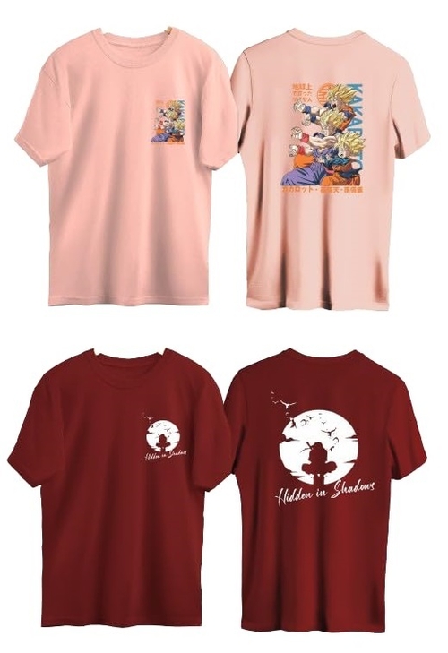 Combo Of 2 Mens Anime Character Printed Cotton Round Neck Half Sleeves