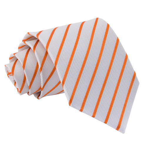 Single Stripe Classic Tie - White & Orange