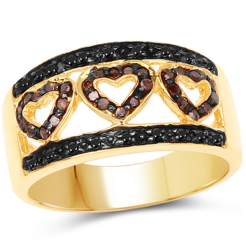 14K Yellow Gold Plated 0.32 Carat Genuine Black Diamond and Red