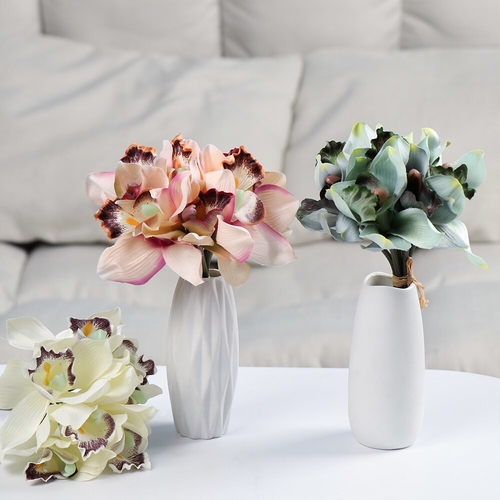 7 Head Bouquet Artificial Flowers Silk Orchid Vase