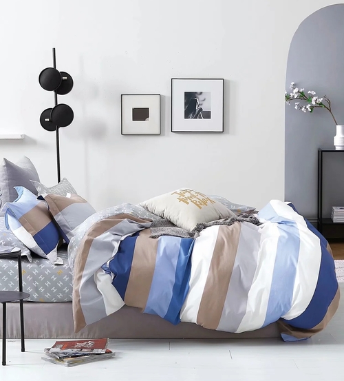 Kevin Blue/White 100% Cotton Reversible Comforter Set 